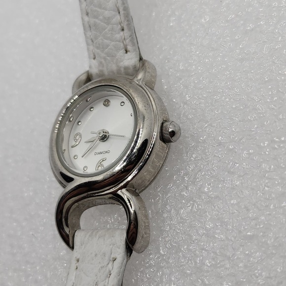 Diamond Accent 21mm White Silver Loki DNA Twist Case Crab Claw lug Watch Leather - Picture 2 of 7